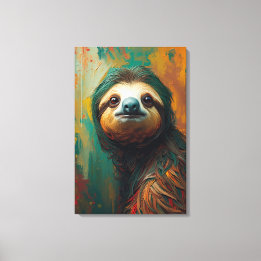 アーティスティックなナマケモノの肖像画 ビビッドな油絵 キャンバスプリント