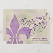 アーティスティックなパープルのフルール・ド・リス婚約 招待状 (正面/裏面)