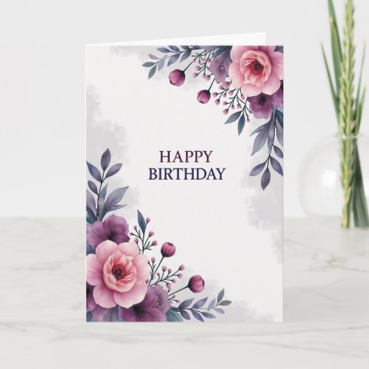 アーティスティックなピンクの花の誕生日カード カード (正面)