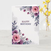 アーティスティックなピンクの花の誕生日カード カード (黄色い花)