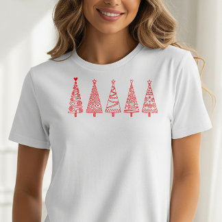 アーティスティックなラインアートのクリスマスツリー ホリデーTシャツ Tシャツ