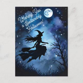 アーティスティックな夜のシルエット ハロウィン 魔女 ポストカード