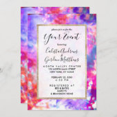 アーティスティックな抽象的なサマー ピンク パープル オレンジ タイダイ 招待状 (正面/裏面)