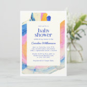 アーティスティックな抽象的な青の水彩 赤ちゃんのシャワー 招待状 (スタンド正面)