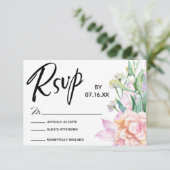 アーティスティックな水彩花のタイポグラフィーを使ったRSVP 出欠カード (スタンド正面)