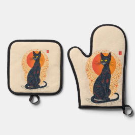 アーティスティックな猫 鍋つかみ&鍋敷きセット