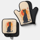 アーティスティックな猫 鍋つかみ&鍋敷きセット (正面/裏面)