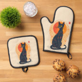 アーティスティックな猫 鍋つかみ&鍋敷きセット (トップダウン)