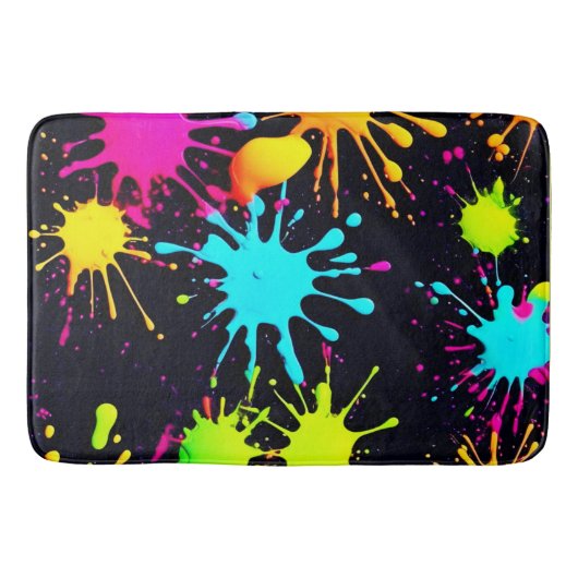 アーティスティックな色の爆発と滴るペンキ バスマット (正面)