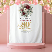 アーティスティックな血色の花の80歳の誕生日タペストリー