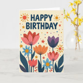 アーティスティックな誕生日の花 カード (黄色い花)
