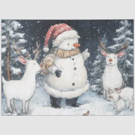 アーティスティックな雪だるまの森のイラスト クリスマス 薄葉紙