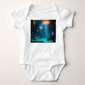 アーティスティッククラゲTシャツ - 暗闇で光る神秘的な輝き ベビーボディスーツ