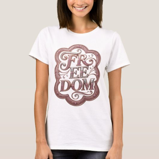 アーティスティックシルバーFREEDOMプリント Tシャツ (正面)