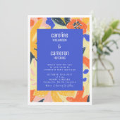 アーティスティック アブストラクト ブルーとイエローのボタニカル ウェディング 招待状 (スタンド正面)