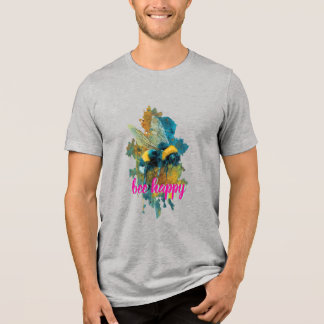 アーティスティック ウォーターカラー ミツバチ "Bee Happy" Whimsica トライブレンドＴシャツ