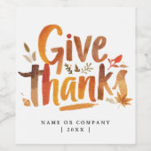 アーティスティック オレンジ 感謝の秋 ブラシ スクリプト ワインラベル (シングルラベル)