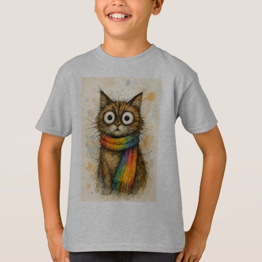 アーティスティック・キャット・ウィズ・グラス・キッズTシャツ - 楽しいネコ Tシャツ (正面)