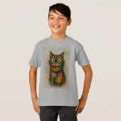 アーティスティック・キャット・ウィズ・グラス・キッズTシャツ - 楽しいネコ Tシャツ (正面フル)