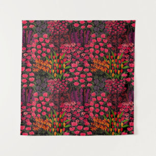 アーティスティック ワイルドフラワーズ: 手描きの花柄パターン タペストリー