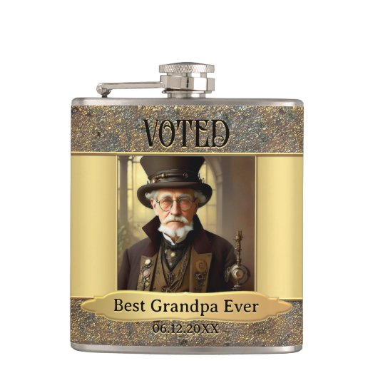 アーティスティック ヴィンテージ デザイン フォト おじいちゃん フラスク (正面)