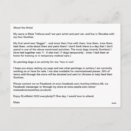 アーティストについてのはがき シーズンポストカード (裏面)