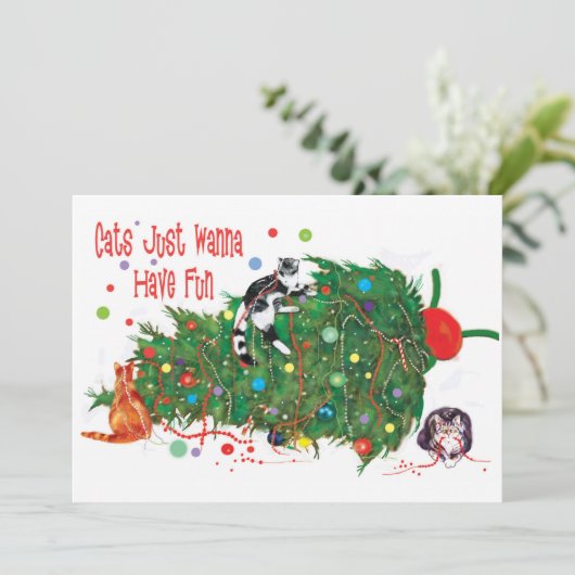 アーティストによるおもしろい・クリスマスカードを欲しがる猫たち シーズンカード (スタンド正面)