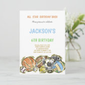 アーティストによる編集可能な男子マルチスポーツパーティーの招待状 招待状 (スタンド正面)