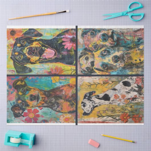 アーティストのために犬をテーマにしたジャンクジャーナルの背景1 薄葉紙 (クラフト)