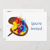 アーティストのためのペイントをテーマにした誕生日 招待状 (正面/裏面)