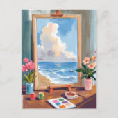 アーティストのイーゼル キャンバス 水彩画 ポストカード (正面)