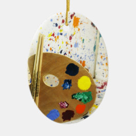 アーティストのペインティングスプラッターと絵の具のパレット セラミックオーナメント