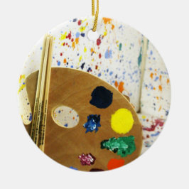 アーティストのペイントスプラッターと絵の具のパレット セラミックオーナメント