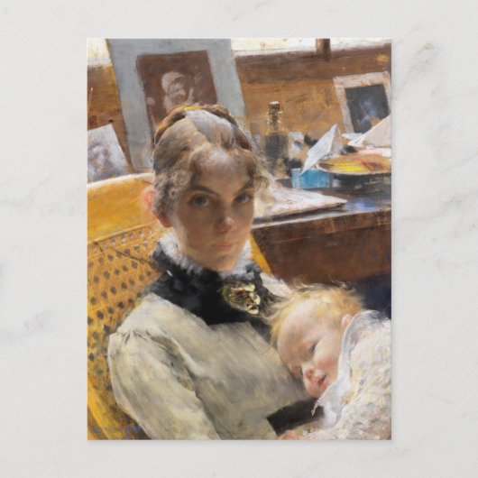 アーティストの妻とその娘ラーソン シーズンポストカード (正面)