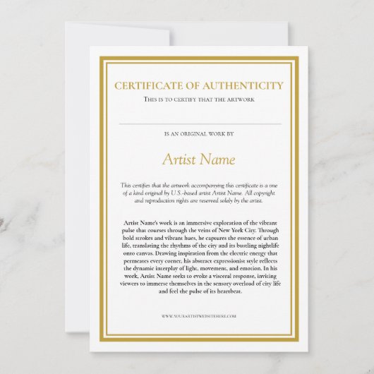 アーティストの陳述による真正性証明書 サンキューカード (正面)