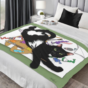 アーティストの黒猫 フリースブランケット