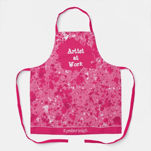 アーティストアットワーク抽象芸術ピンク絵を描(ばちゃばちゃ)跳ねるスモック エプロン (正面)