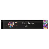 アーティストカラーパレットとブラシ，ブラック デスクネームプレート (正面)