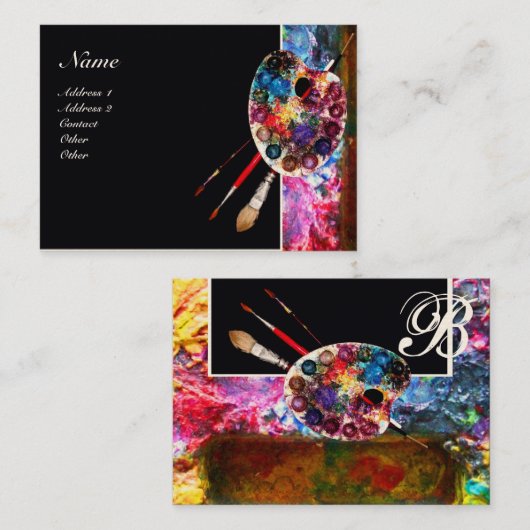 アーティストカラーパレットモノグラムペインター、アート用品 名刺 (正面/裏面)