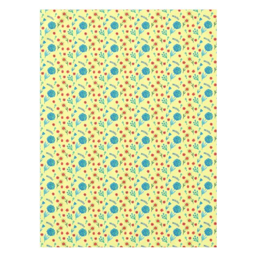 アーティストシックな水の色の黄色のフローラプリント テーブルクロス (正面)