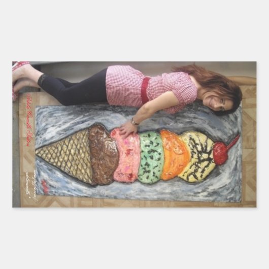 アーティストステッカー付き巨大アイスクリームコーン 長方形シール (正面)