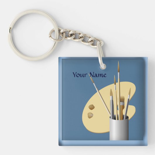アーティストパレットとブラシブルーキーチェーン キーホルダー (正面)