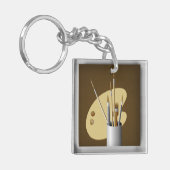 アーティストパレットとブラシ茶色のキーチェーン キーホルダー (正面左)