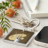 アーティストパレットとブラシ茶色のキーチェーン キーホルダー (正面右)