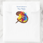 アーティストパレットと絵を描おもしろい蔵書票 スクエアシール (バッグ)