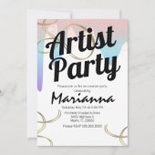 アーティストパーティーフォイルスパークルアート誕生日 招待状 (正面)