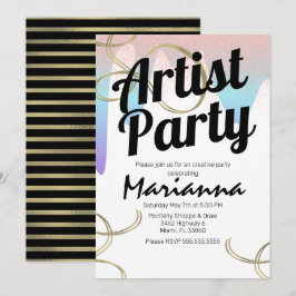 アーティストパーティーフォイルスパークルアート誕生日 招待状