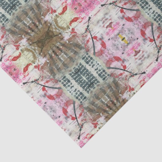 アーティストピンクアイボリーブラウンラージ抽象芸術幾何学模様 薄葉紙 (詳細)