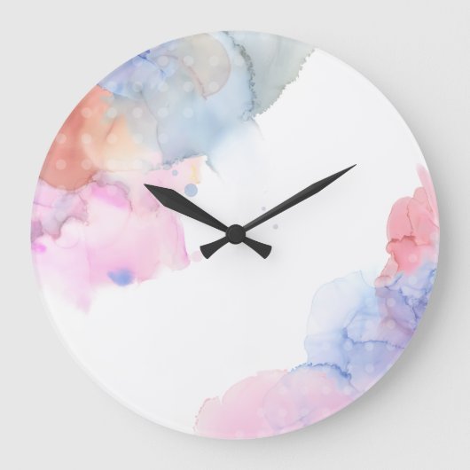 アーティストブルーとピンクの水の色の壁時計 ラージ壁時計 (正面)