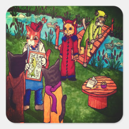 アーティストペインター猫の矩形ステッカー スクエアシール